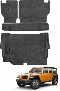 Cargo Mat Backrest Mat Compatible with 2021-2024 Jeep Wrangler JL 4 Door 4XE(Plug-in Hybrid