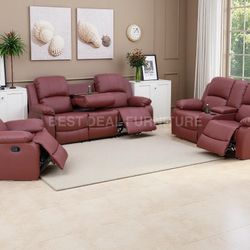 New  Reclining Couch 3-Pc Set — Sofa • Loveseat • Chair