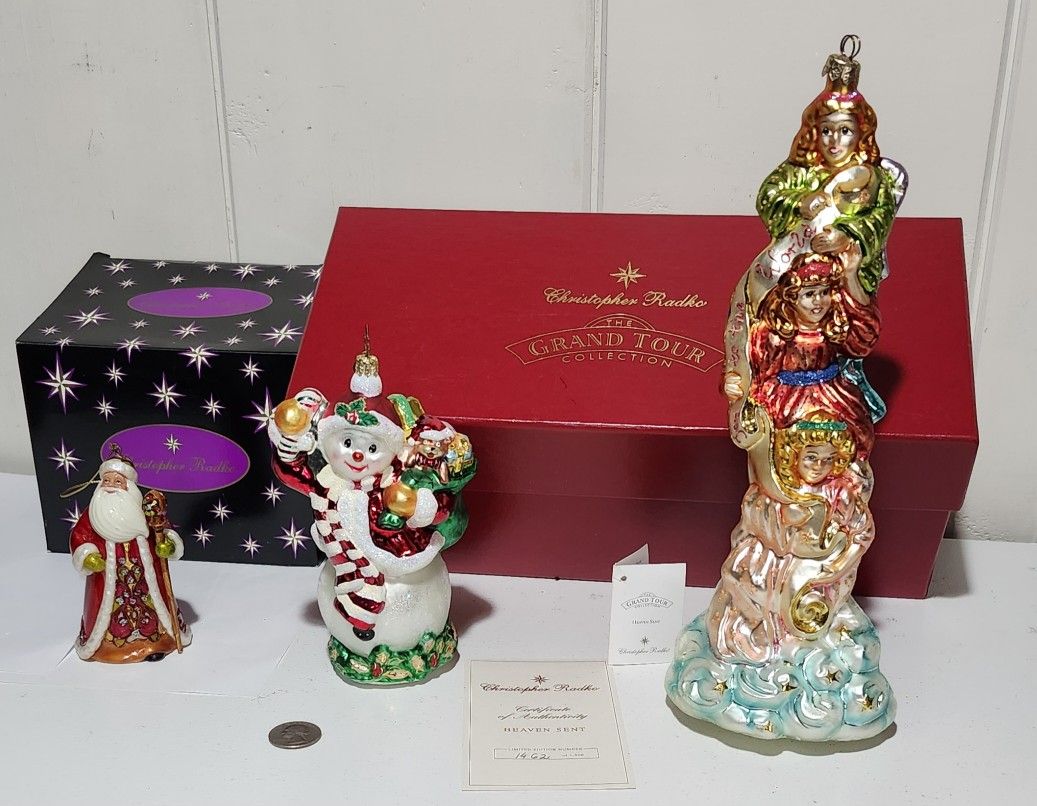 3 Christopher Radko Glass Blown Vintage Christmas Ornaments 