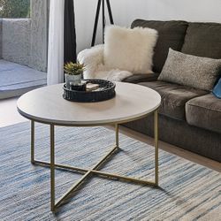 Faux White Marble Coffee Table Champagne Gold Frame