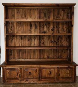 Rustic Wood Hutch Bookcase with Cabinet