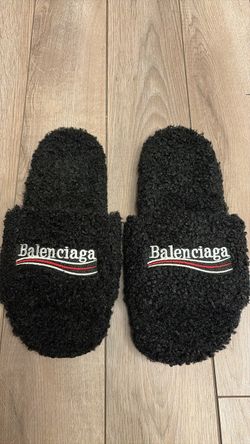 Balenciaga fur slides black