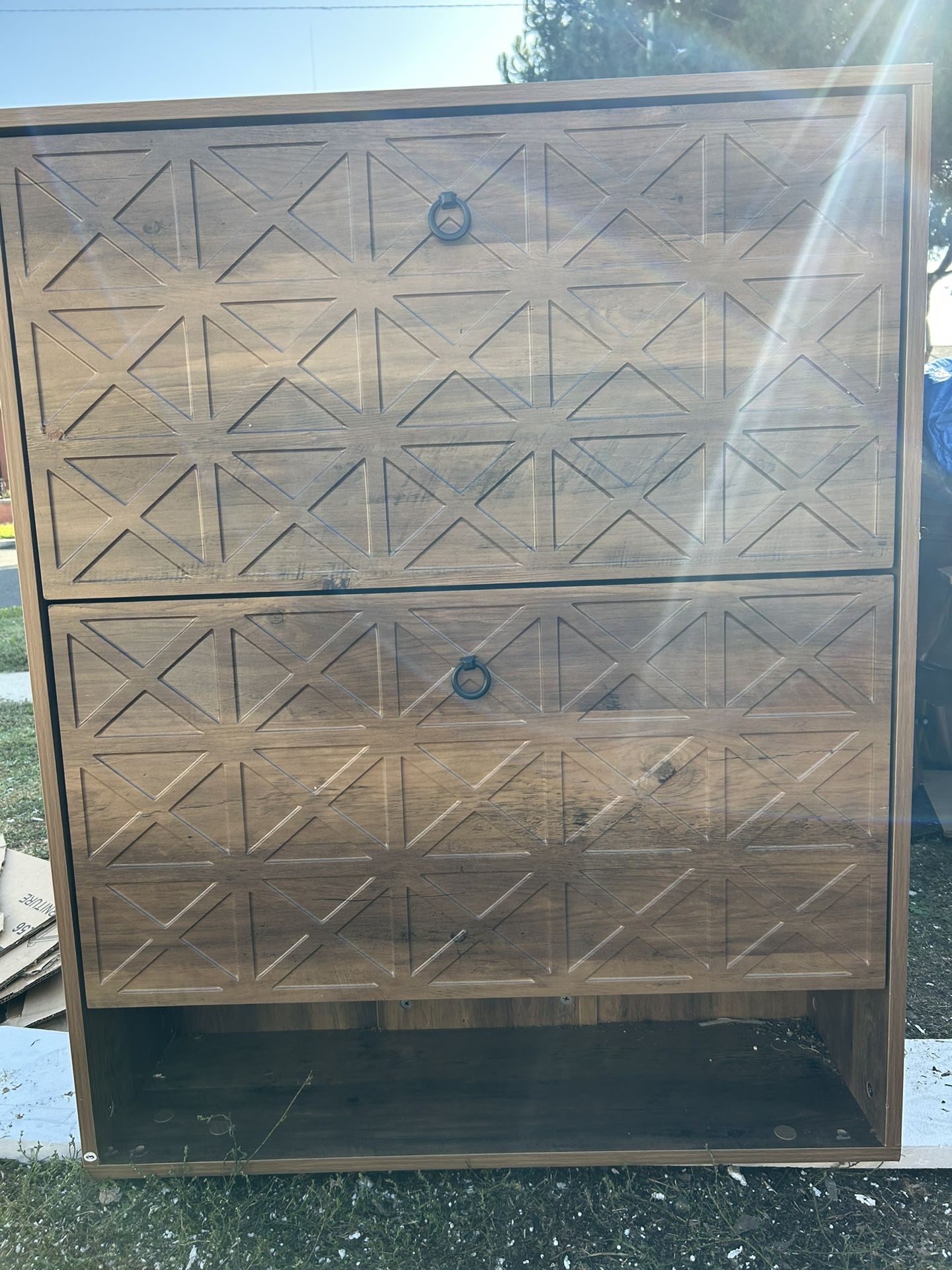 Wood Shoe Cabinet, Shoe Storage Organizer with 2 Flip Drawers