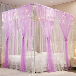 Princess Curtains Bed Canopy for Girls 8 Panels Curtain