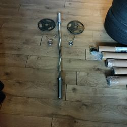 Body Solid Curlbar With Pair Of 5lbs Tsa Olympic Weight Plates