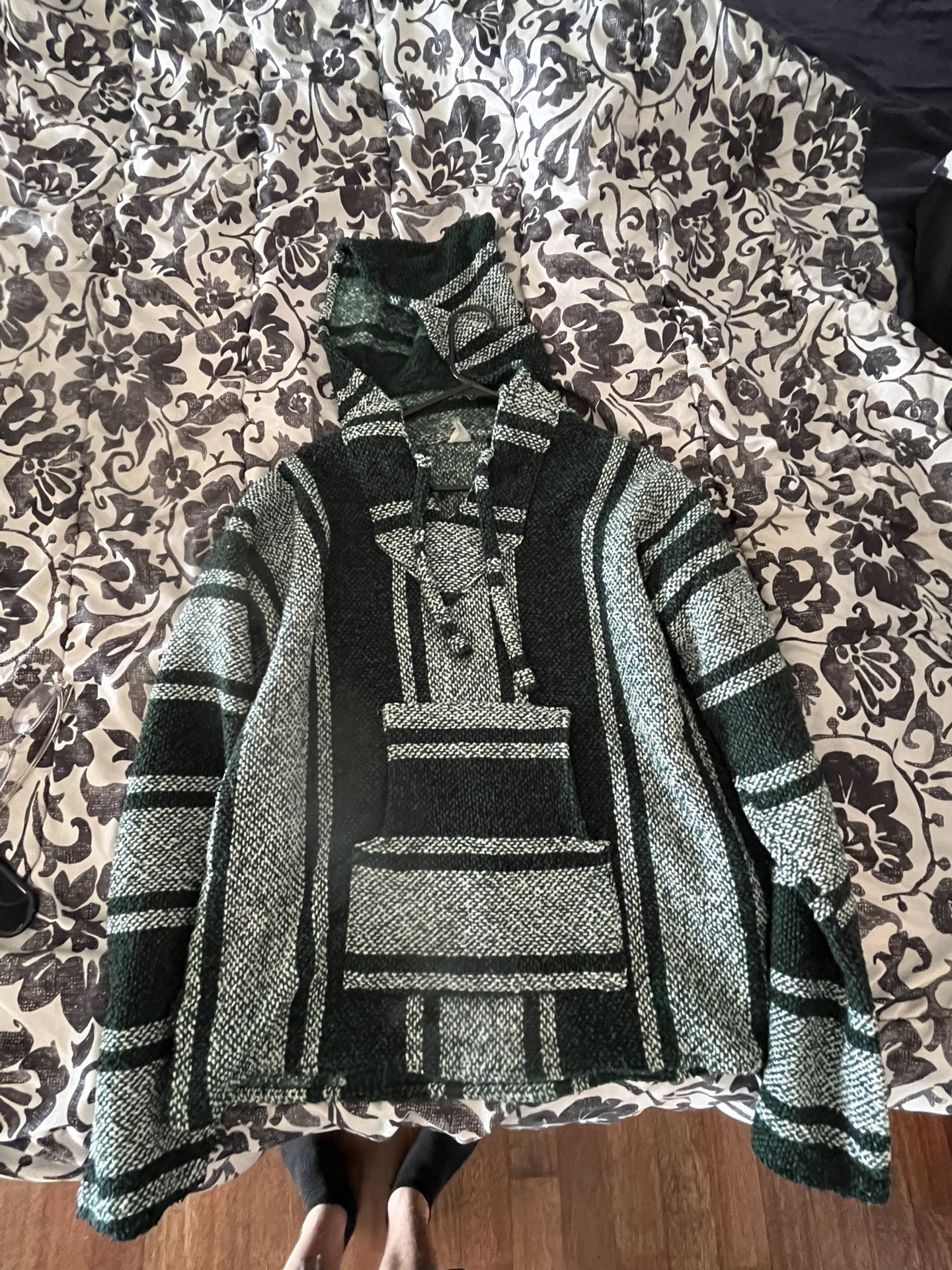 Del Mex Mexican Baja Hoodie Hippie Surf Poncho Sweater 