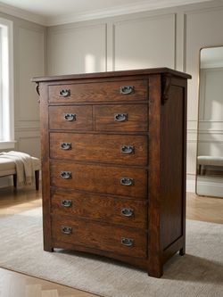 Antique Quarter-Sawn Oak 7-Drawer Tall Chest