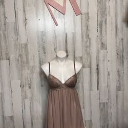 Brown Lace Sheer Babydoll Lingerie Nightgown MEDIUM