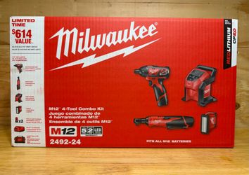 Milwaukee M12 4-Tool Combo Kit 2492-24 – Brand New
