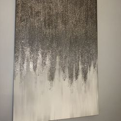 Modern wall art. White And Silver  L36’’x W24’’