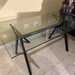 Black Frame Glass Table 32”w By 60” L By 28 1/2 H