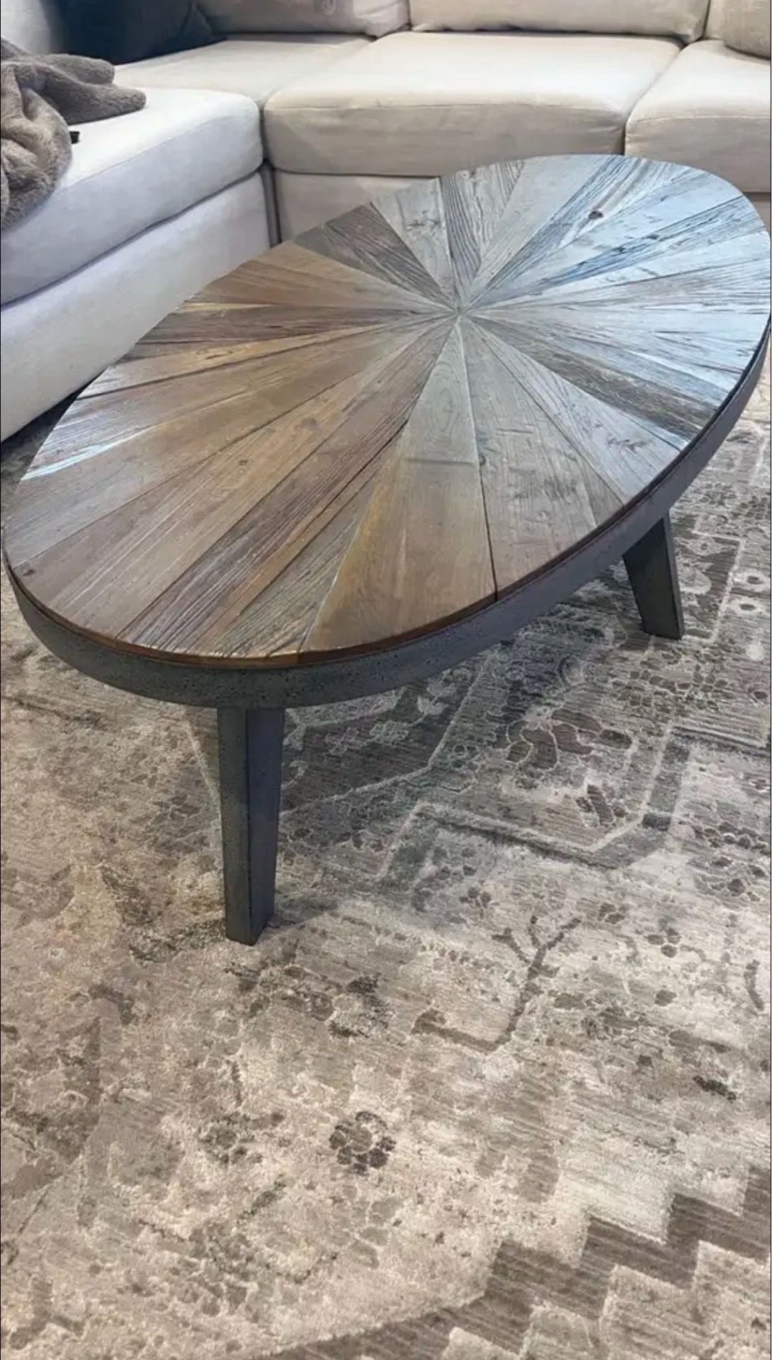 Oval industrial-style coffee table