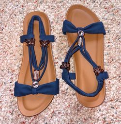 Women’s Rose Gold Blue Embellished Sandals NWOT Size 9