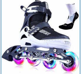 Adjustable Inline Skates for Kids and Adults with Full Light Up Wheels, Outdoor Roller Skates for Girls and Boys, Men and Women