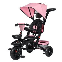 Foldable Kids Tricycle with Push Handle, 7-in-1 Ride Trike for Infant 1-5 Years, Pink brand new in  box $75 S27
