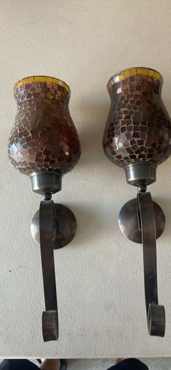 Mosaic Glass Wall Sconce Candle Holders Set of 2