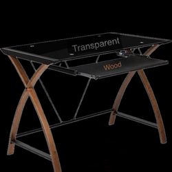 Glass Top Computer Desktop Table with Sliding Keyboard Tray