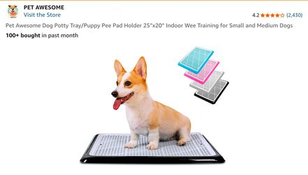 Pet Awesome Dog Potty Tray/Puppy Pee Pad Holder 25”x20” Indoor Wee Training for Small and Medium Dogs