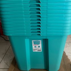 Sterilite 18 Gallon Tote, Plastic Storage Bin with Snap-on Lid, Teal