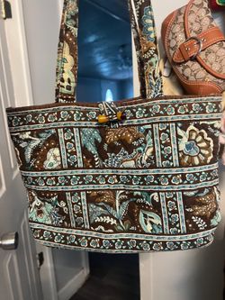 Blue and brown Vera Bradley small tote bag