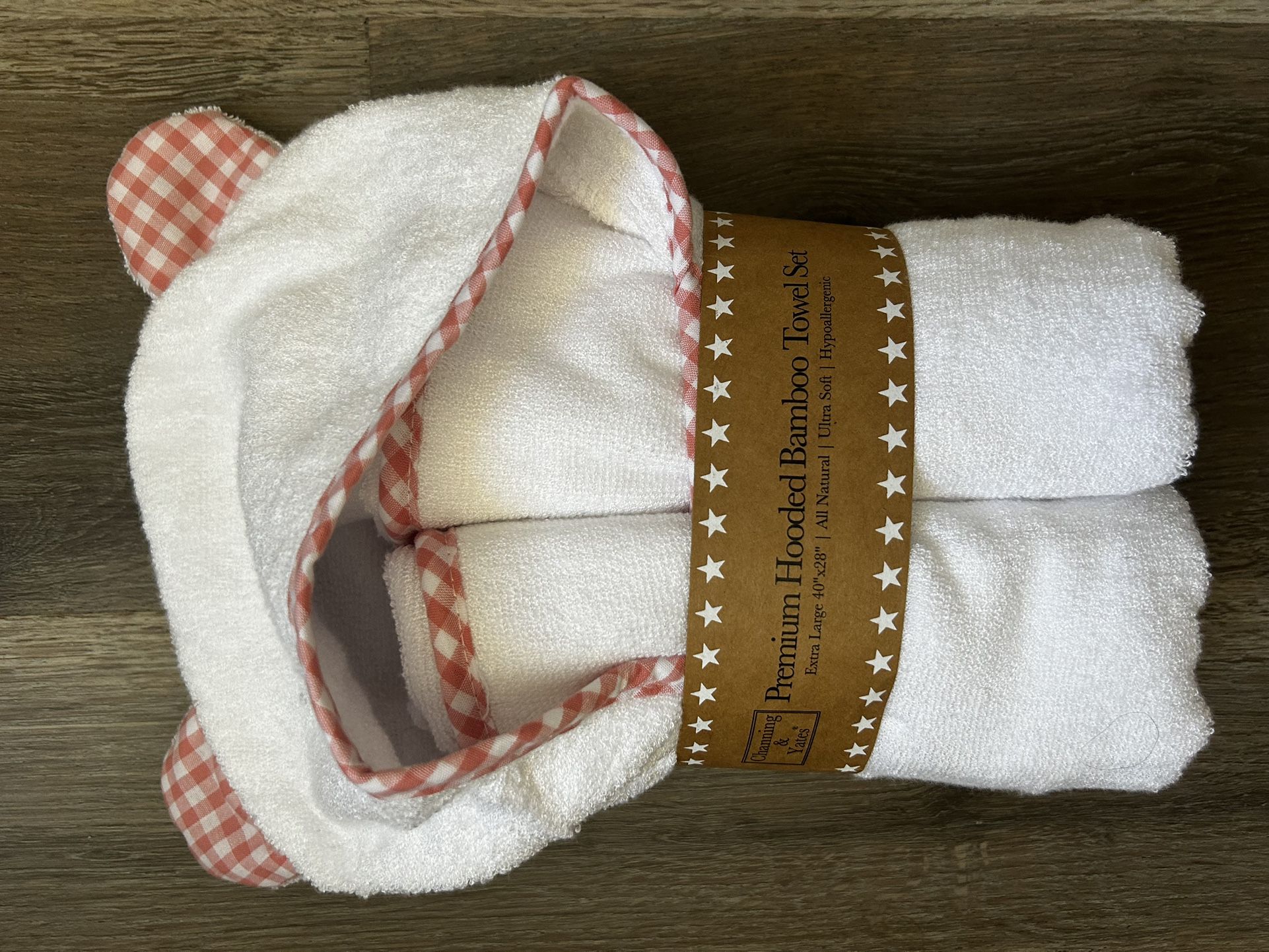 Channing & Yates, hooded bamboo towel for baby, and washcloth