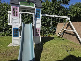 Playground slide and swings