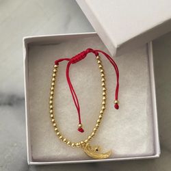 Crescent Moon Star Bracelet | Red String Gold Beaded Bracelet | Celestial Jewelry Adjustable Bracelet | Spiritual Protection Gift for Women