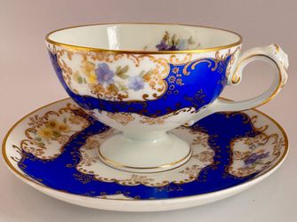 Antique 1920s Rosenthal-Selb Bavaria Porcelain Set – Cups, Saucers & Plates (Cobalt Blue & Gold)