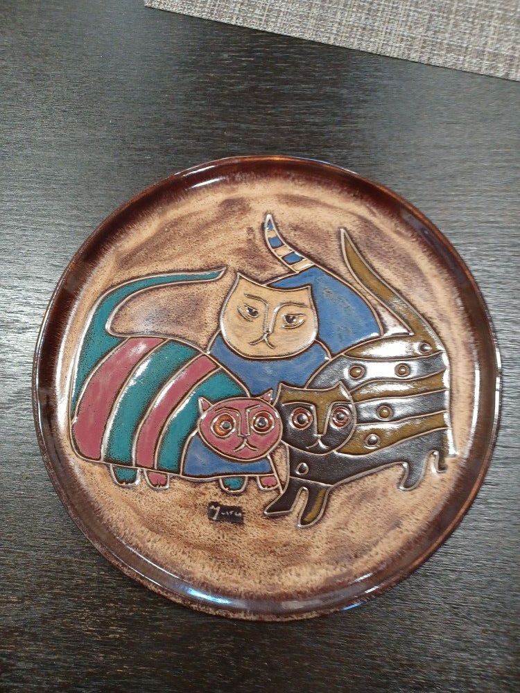 Mara Signed & Designed "Tres Gatos" Mexico Stoneware 12" Art Plate (Hard To Find) $75 OBO See Additional Offer 