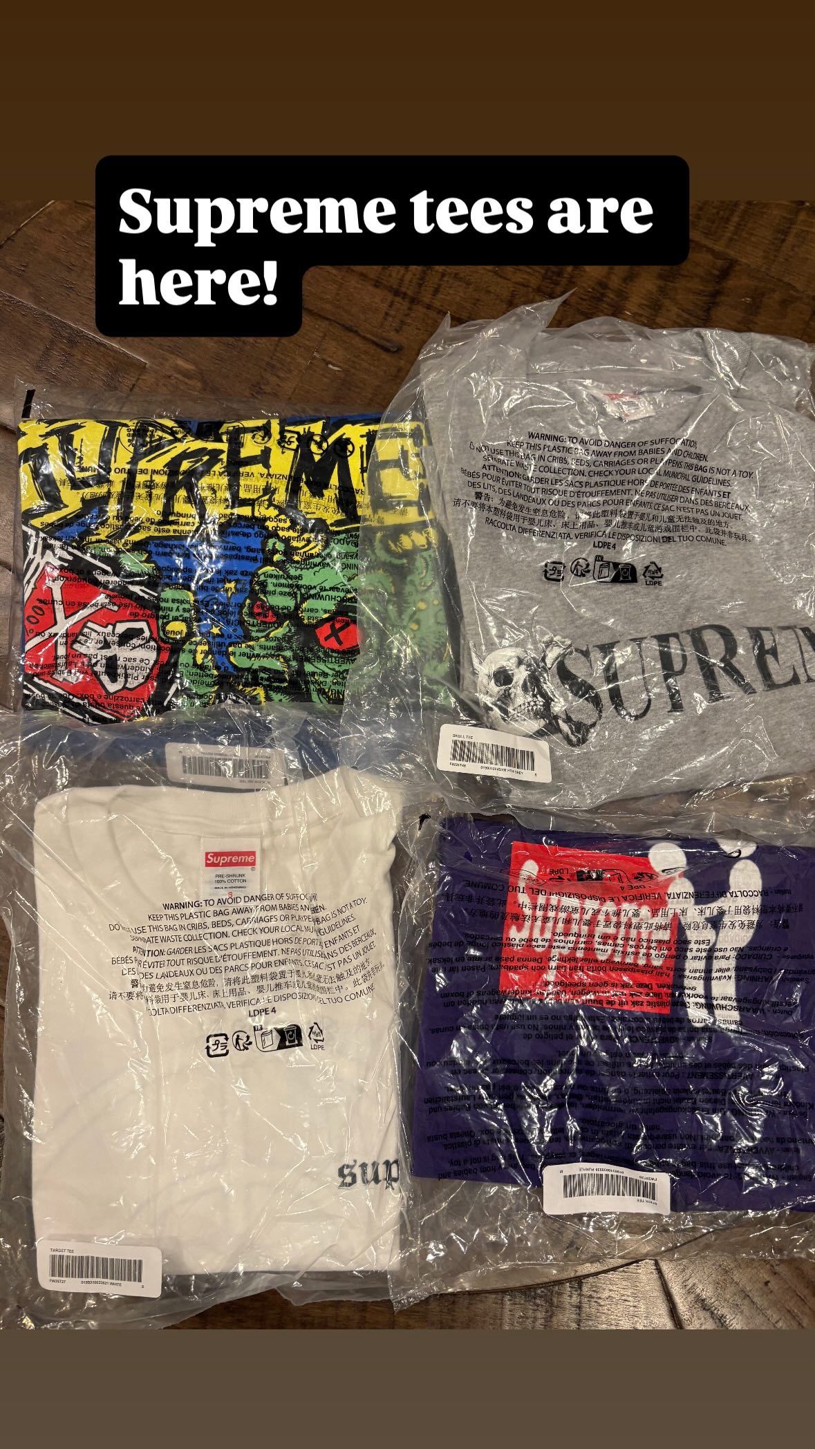Supreme Fall/Winter 25’ Week 1 Tee Shirts Stick Tee, Blowout, Script, MF DOOM, American Psycho, North Face.