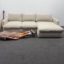 Grand Down Sectional Couch - Warm Gray / Beige - 2k Retail - Large Chaise - Can Deliver