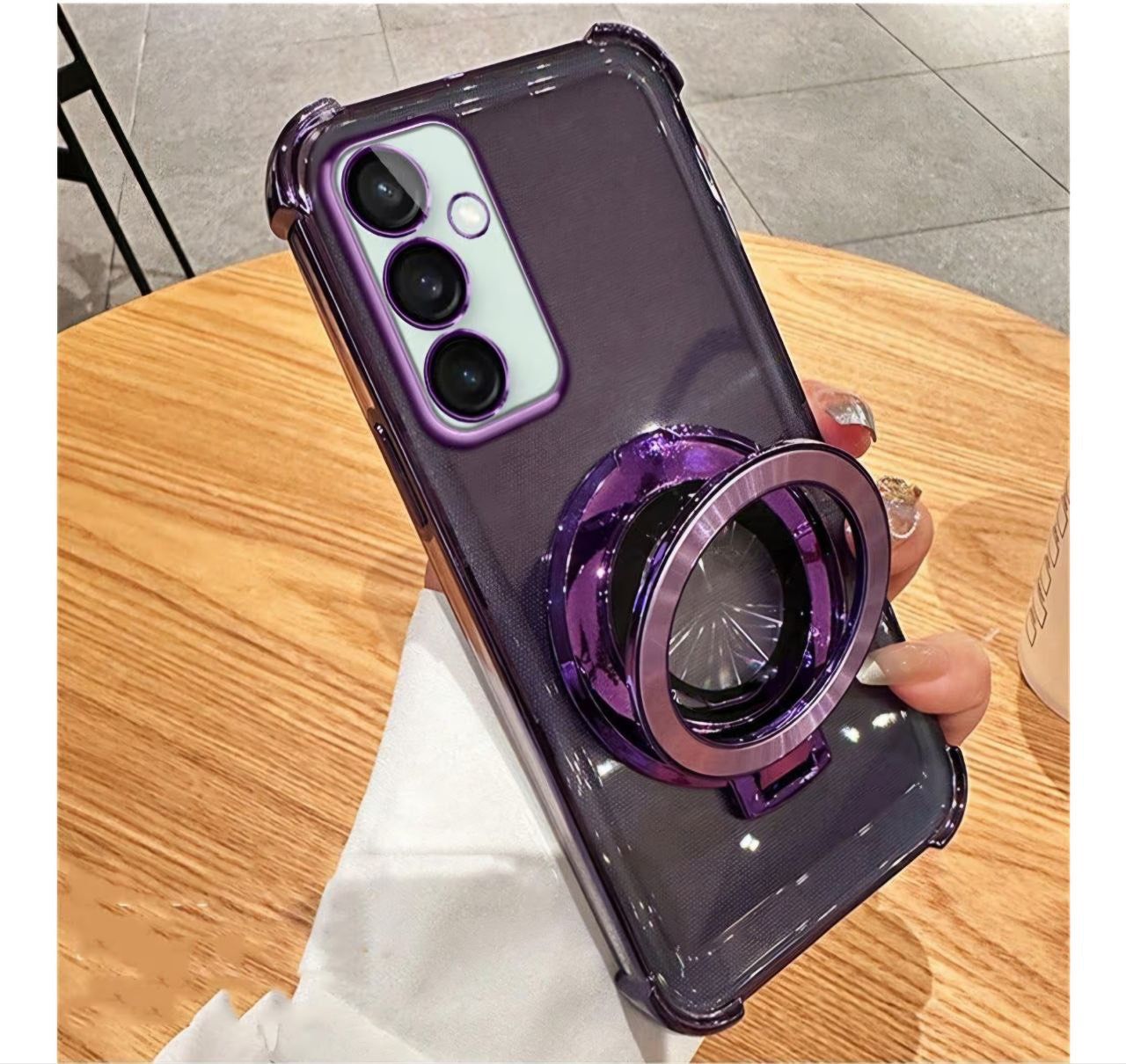 Transparent Plating Stand Phone Case for Samsung S23Plus Shockproof Soft Silicone Cover, Samsung