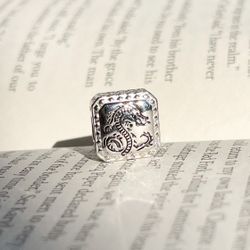 Square Charm Bead with Dragon Design, Unique Style, Fits Pandora Bracelets
