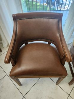 Pair of Leather Barrel Armchair's  Cherry Wood  with Nailhead Trim  $50.-  Each Firm