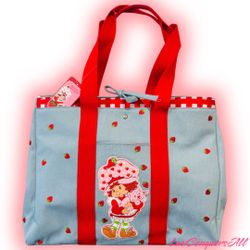 The World of Strawberry Shortcake Custard Embroidered Strawberry Denim Bag