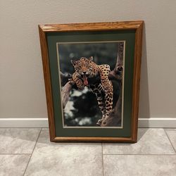 Vintage Framed and matted Print "The Jaguar", singed by Lana M. McIntyre-27.5”x20”.