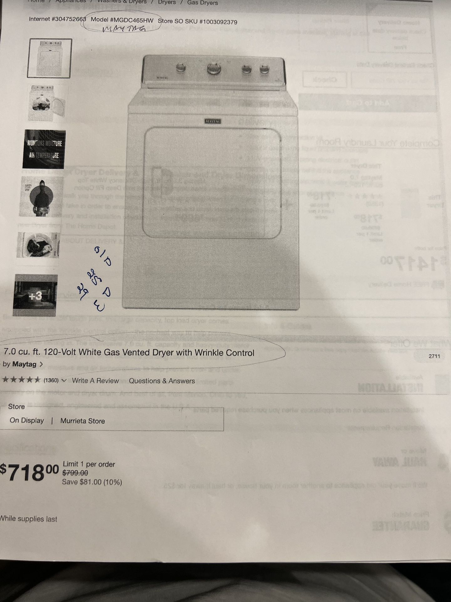 2021 Maytag gas Dryer With Wrinkle Control for Sale in Norco, CA OfferUp