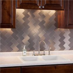 Backsplash 3in x 6in Brushed Stainless Long Grain Metal Tile 30 square foot