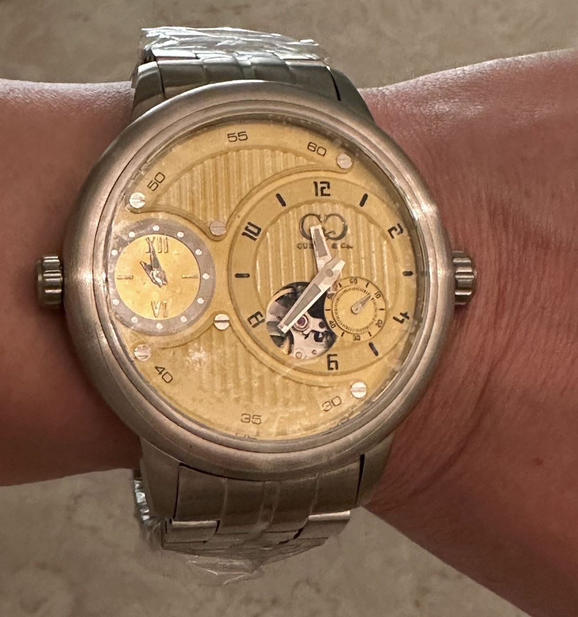 New In Box Curtis & Co Big Time Passport Automatic And Quartz Mens Watch 52 Mm Stainless Steel Yellow