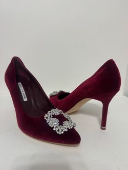 Manolo Blahnik Burgundy Velvet Crystal Pumps