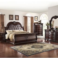 Queen Bed Set, Dresser, Mirror, Chest, And Nightstand, Available In King Size Bed 