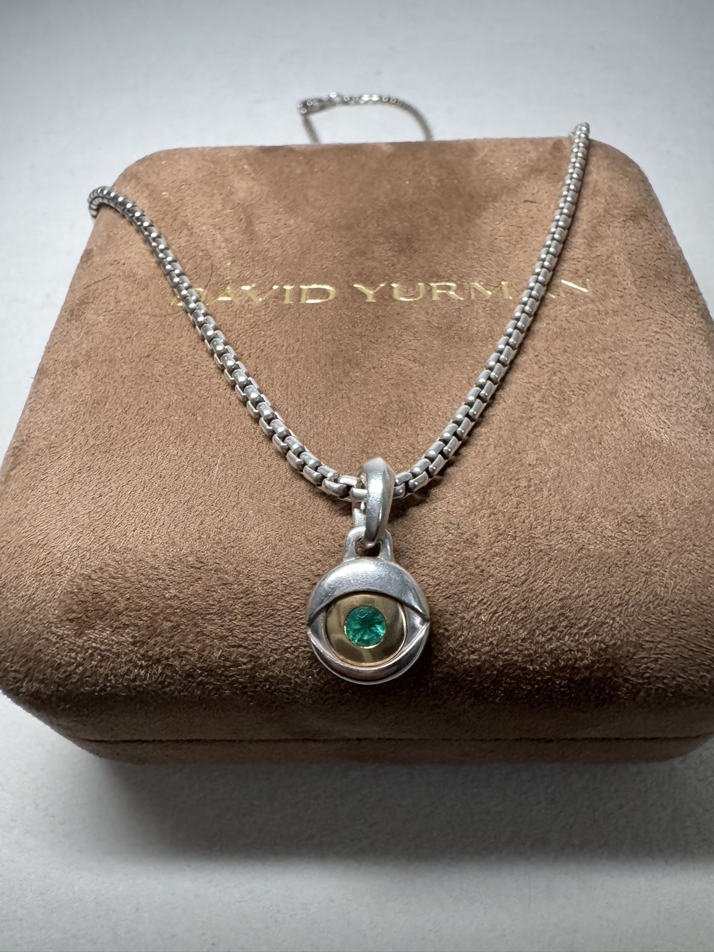 David Yurman Sterling & 14k Gold Evil Eye Pendant Necklace – Emerald Stone