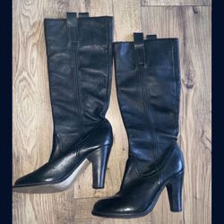 Steve Madden Womens Size 7B Black Leather Tall Pull On High Heel Boots