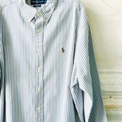 VintagePolo Ralph Lauren Mens Blue Striped Button   Classic Dress Shirt XXL