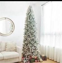 9ft Pre-Lit Flocked Pencil Fir Artificial Christmas Tree with 600 Warm White Lights (New in Box)
