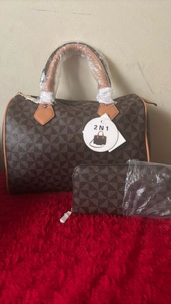 2-in-1 Brown Checkered Handbag and Wallet Set
