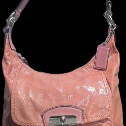 Coach Kristen Coral Pink Patent Leather Shoulder Handbag 