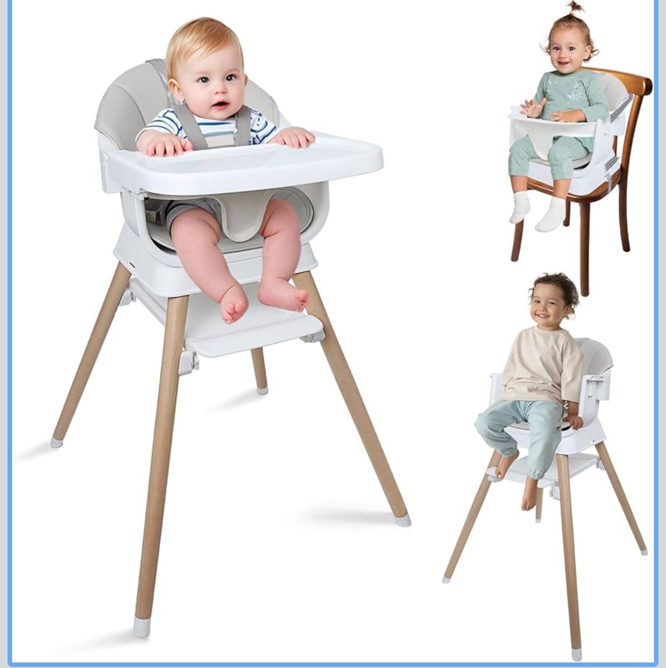 9 in 1 Convertible Baby High Chair with Booster, Wooden Highchair for Babies and Toddlers with Adjus
