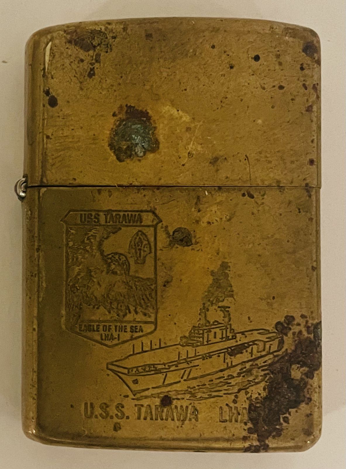 Vintage USS Tarawa Brass Lighter 1932 Zippo 1987 Bradford, PA.