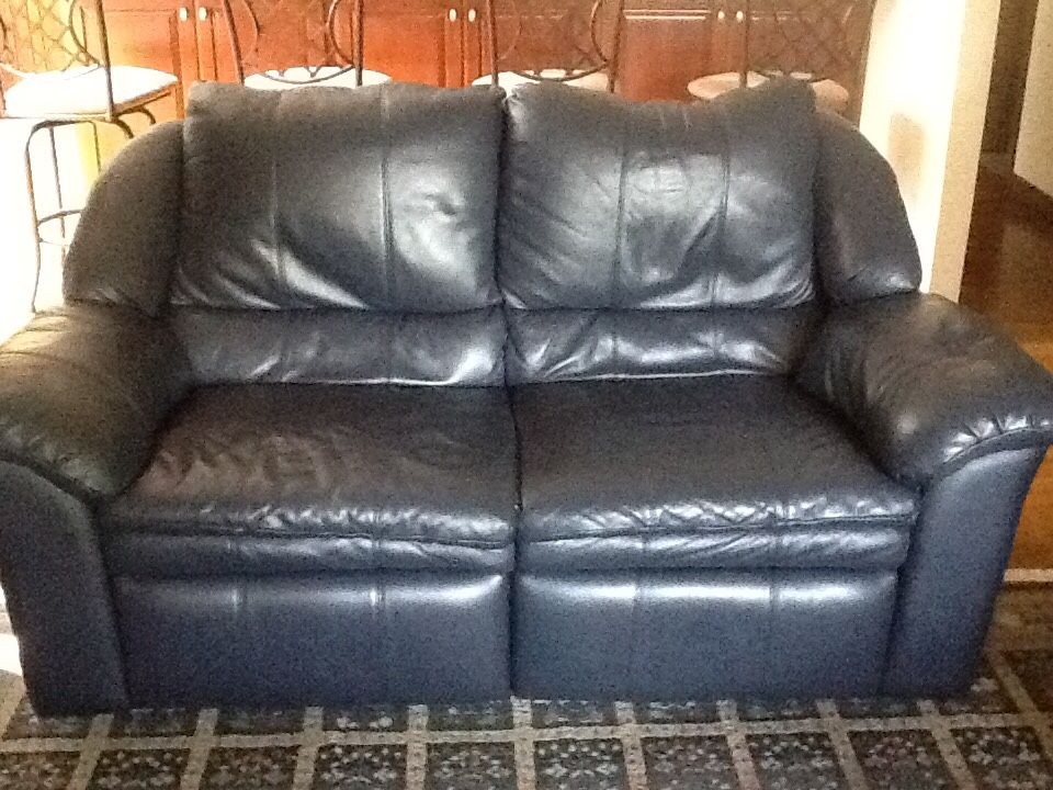Blue Leather Loveseat With Reclining Seats